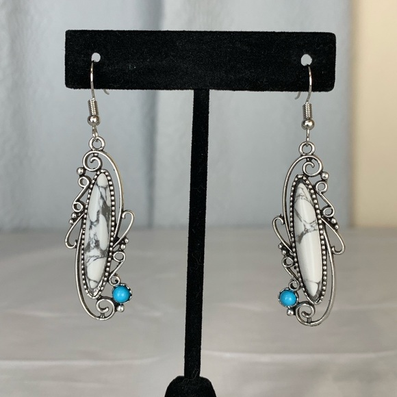 Vintage Boho Faux Blue Opal Handmade Earrings - Picture 3 of 4